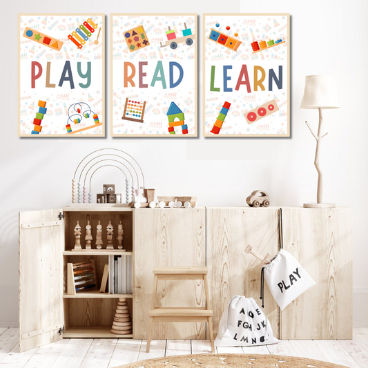 Montessori themed play read learn acrylic poster set