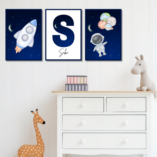 Space themed name customizable acrylic poster set